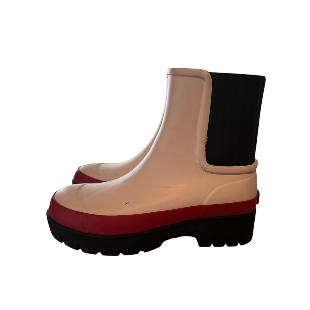 Tory Burch White Chelsea Rain Boots with Red Trim and Black Sole Sz 6 - Picture 5 of 10